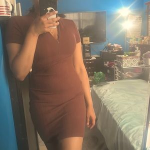 Short brown form fitting dress